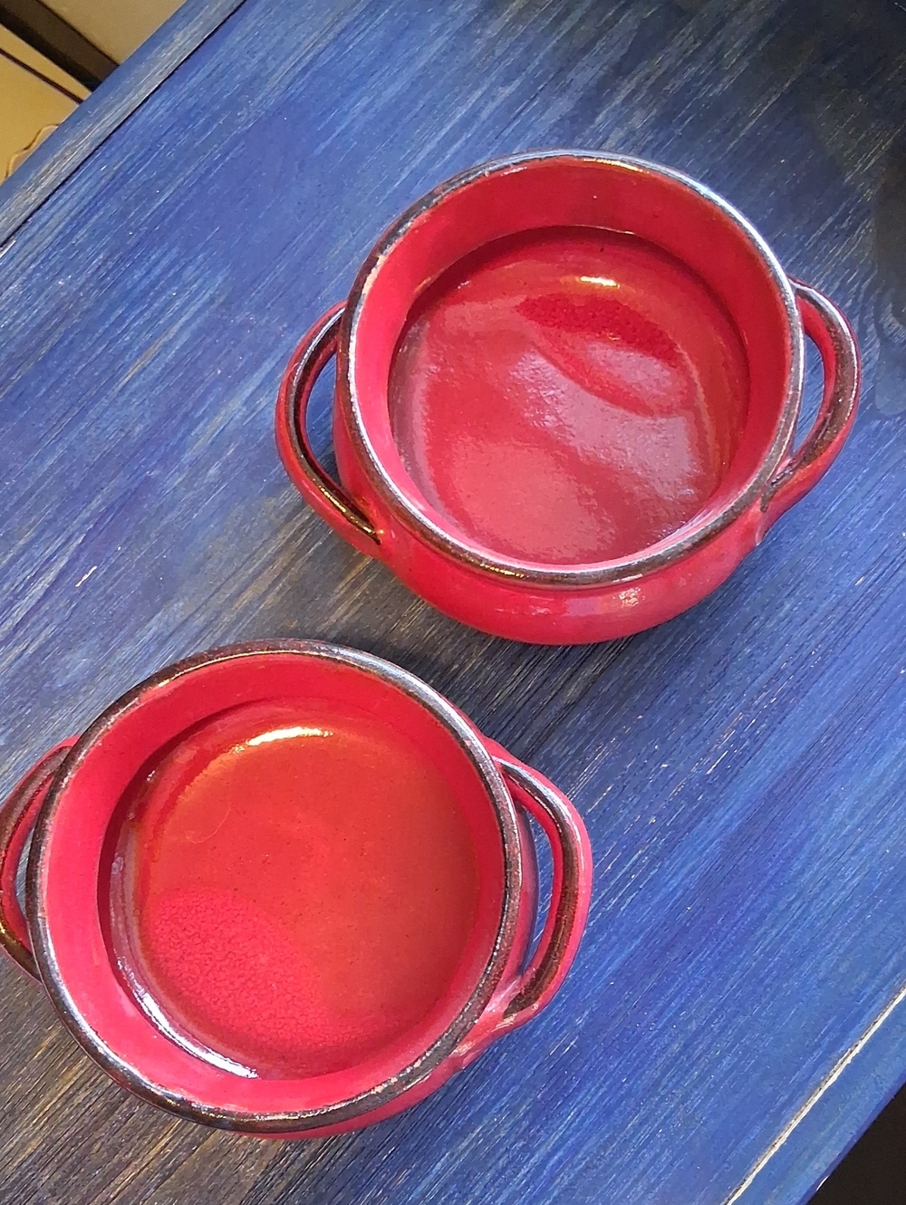 Red Ceramic Double-Handled Serving Bowls - Set of 2